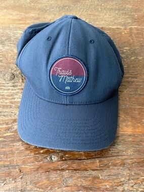 TravisMathew Navy Performance Golf Hat Flexfit Retro Patch Logo one size